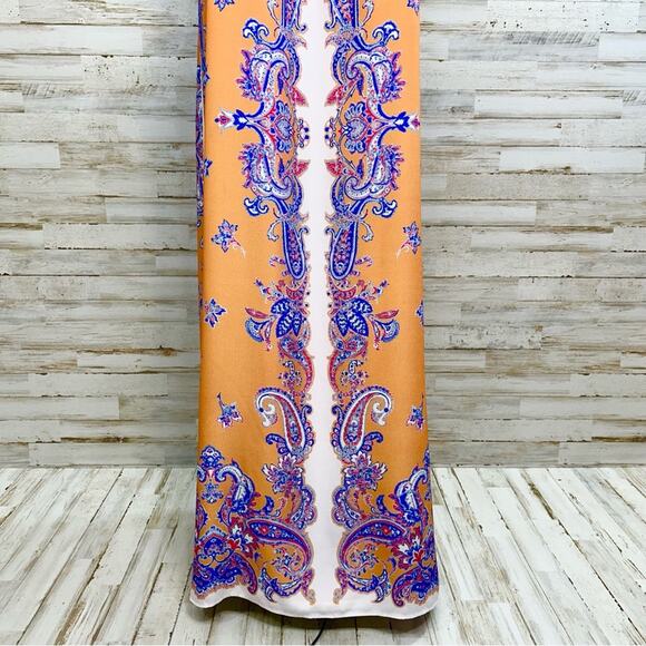 Clover Canyon Halter Scarf Maxi Dress Size S Mustard Gold Blue Sleeveless - Picture 4 of 14